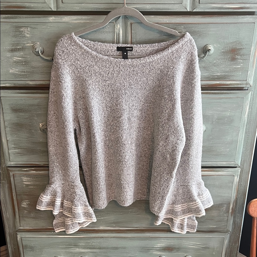 Aqua Heather Gray Ruffle Sleeve Sweater